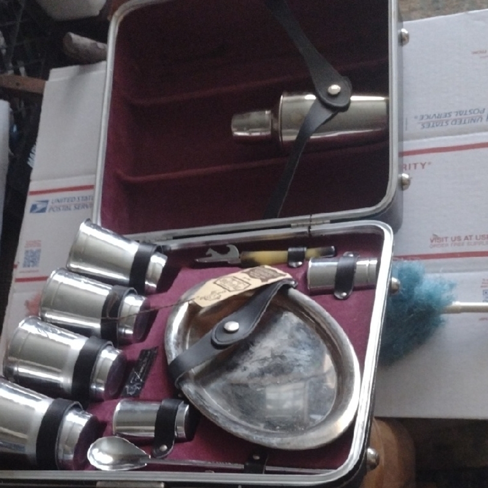 1960's Travel Bar Set with Silver Accents